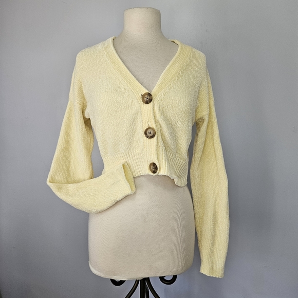 Urban Outfitters Size S V Neck Yellow Chenille Sweater - Picture 2 of 16